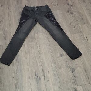 Women’s Black Skinny Jeans with Side Sequin Panels